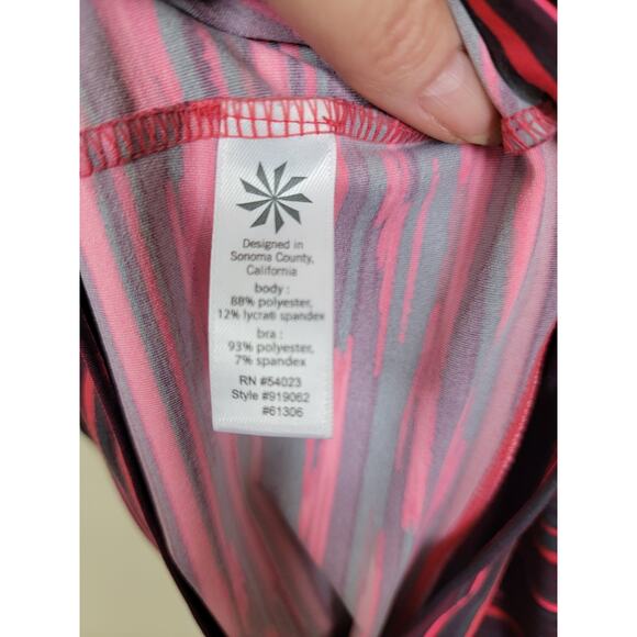 Athleta Tank Size Large Racerback Shelf Bra Black and Pink Missing Waist Tie - Picture 5 of 6